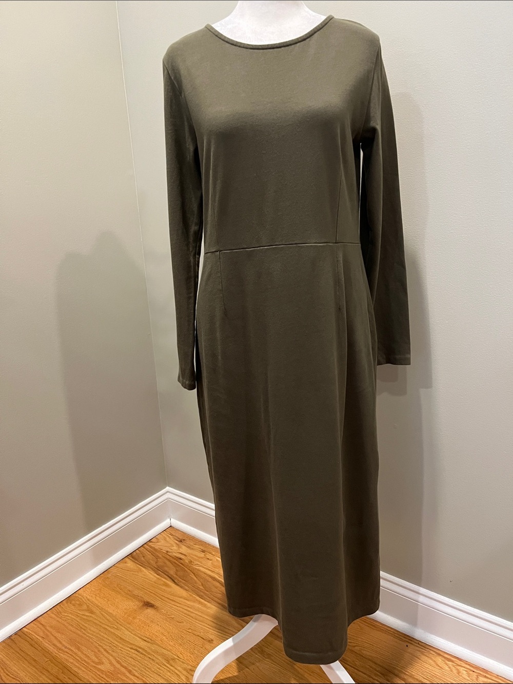 J. Crew Olive Green Long Sleeve Cotton Midi Dress